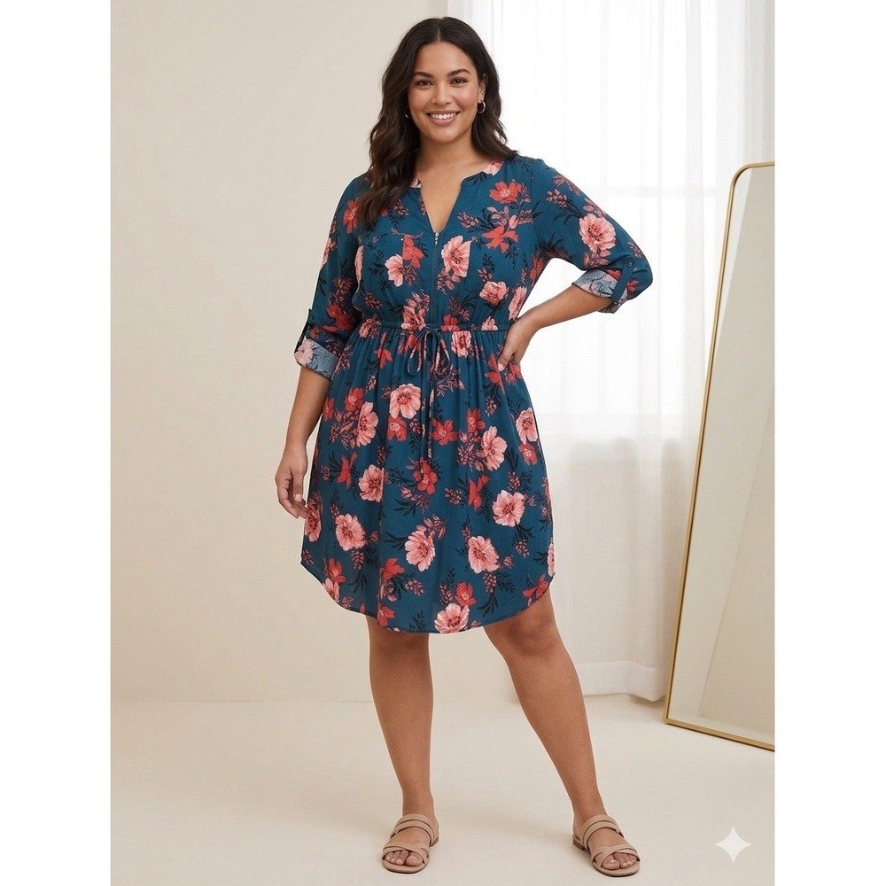 Women's Torrid Floral Drawstring Knee Length A-Line Dress Plus Size 00